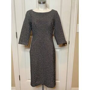 Michael Kors Collection Gray Silver Geometric Textured Sheath Dress, Size 14